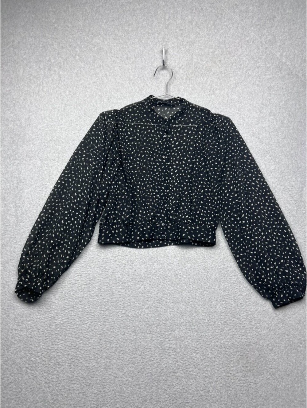 ZARA Black White Mock Neck Blouse XS Balloon Sleeve Cropped Top Whimsigoth Siren